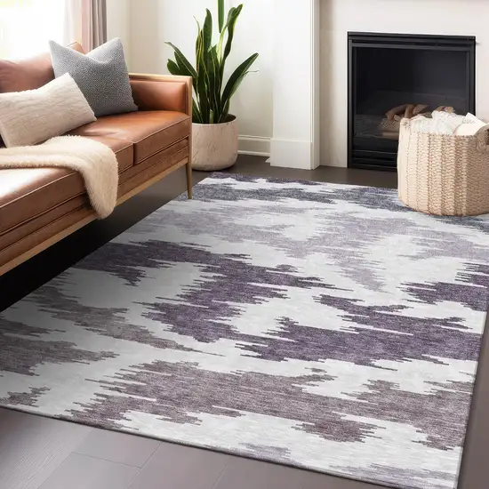 Purple And Ivory Abstract Washable Area Rug With UV Protection Photo 6
