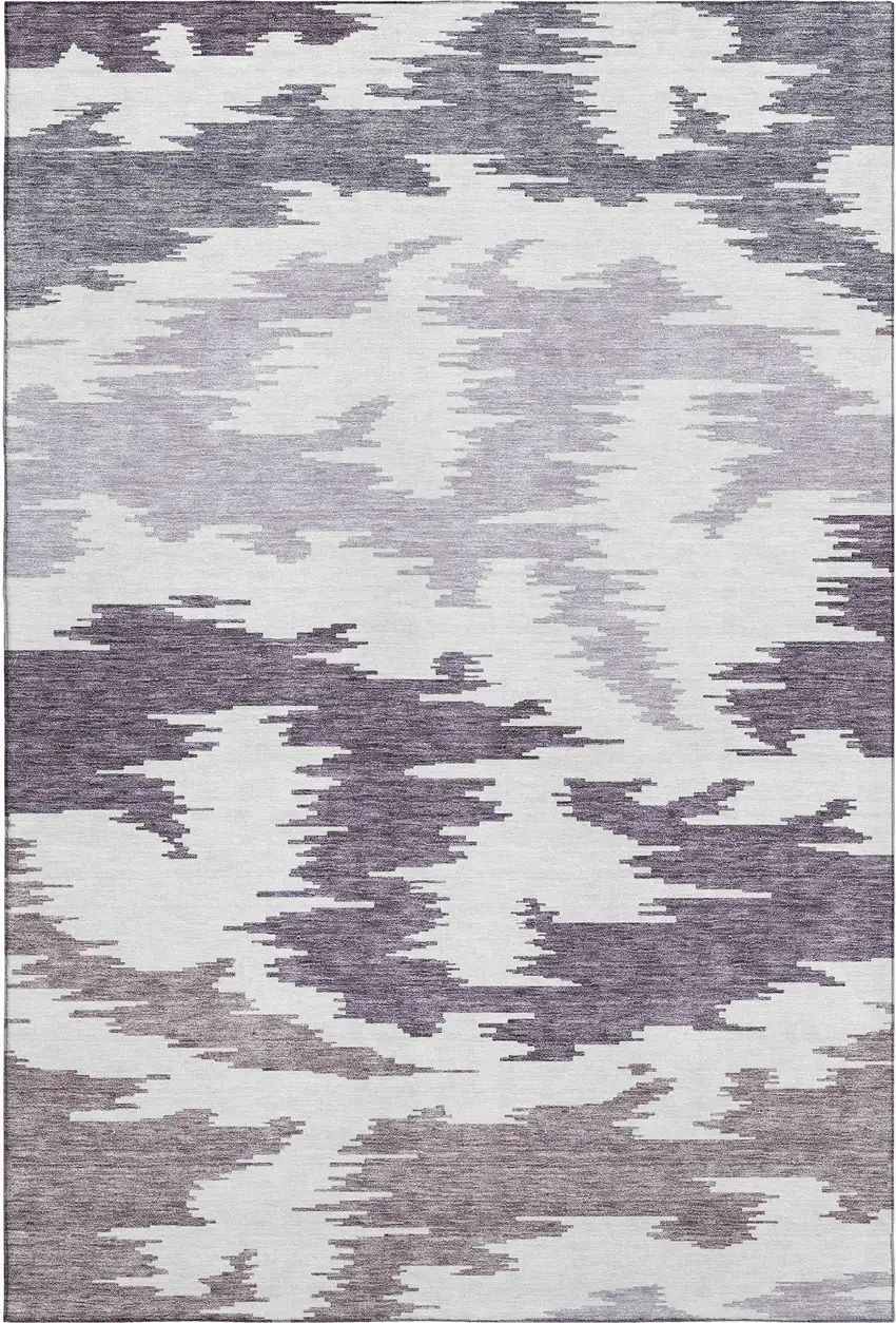 Purple And Ivory Abstract Washable Area Rug With UV Protection Photo 1