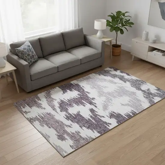 Purple And Ivory Abstract Washable Area Rug With UV Protection Photo 2
