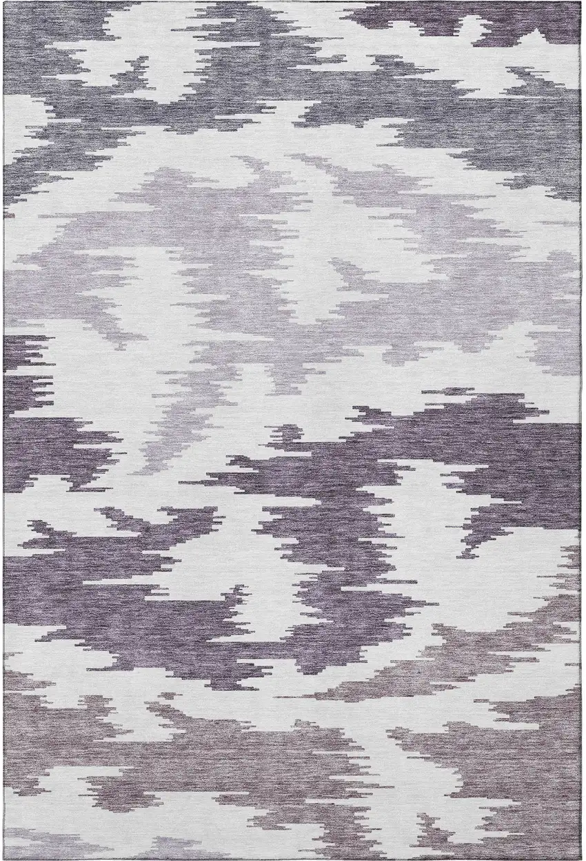 Purple And Ivory Abstract Washable Area Rug With UV Protection Photo 4