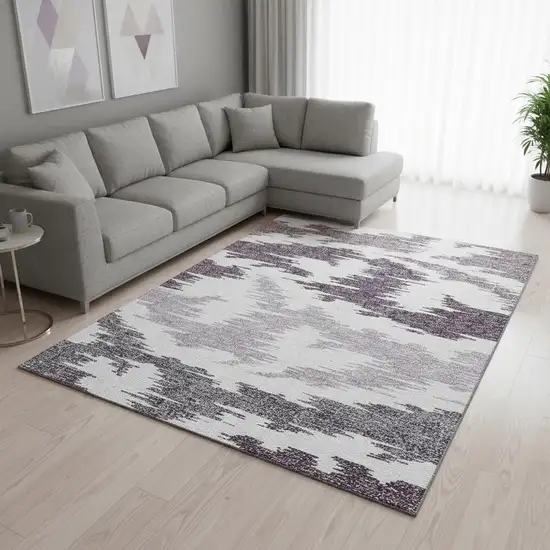 Purple And Ivory Abstract Washable Area Rug With UV Protection Photo 2