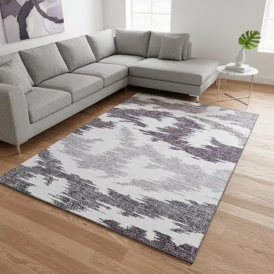 Purple And Ivory Abstract Washable Area Rug With UV Protection Photo 2