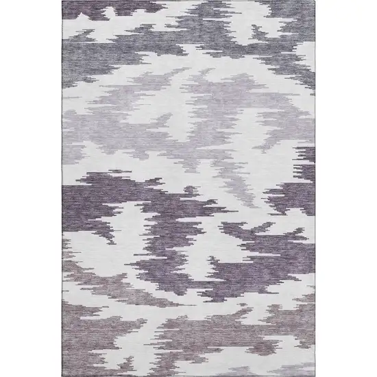 Purple And Ivory Abstract Washable Area Rug With UV Protection Photo 1