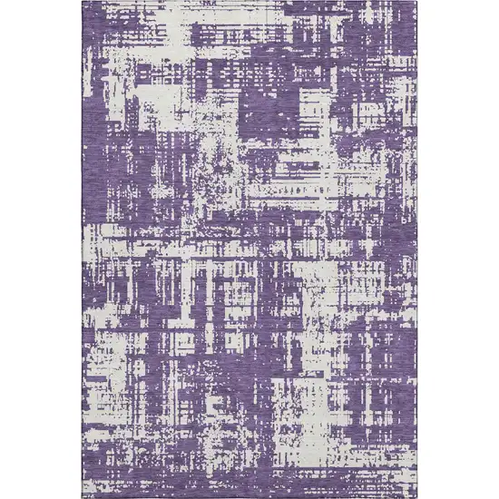 Purple And Ivory Abstract Washable Area Rug With UV Protection Photo 1