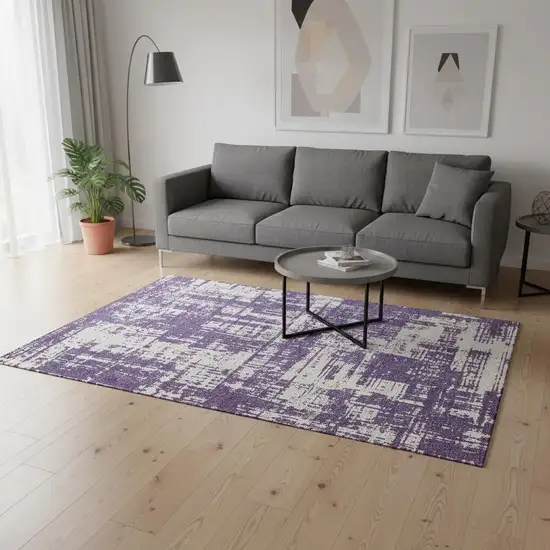 Purple And Ivory Abstract Washable Area Rug With UV Protection Photo 2
