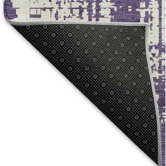 Purple And Ivory Abstract Washable Area Rug With UV Protection Photo 7