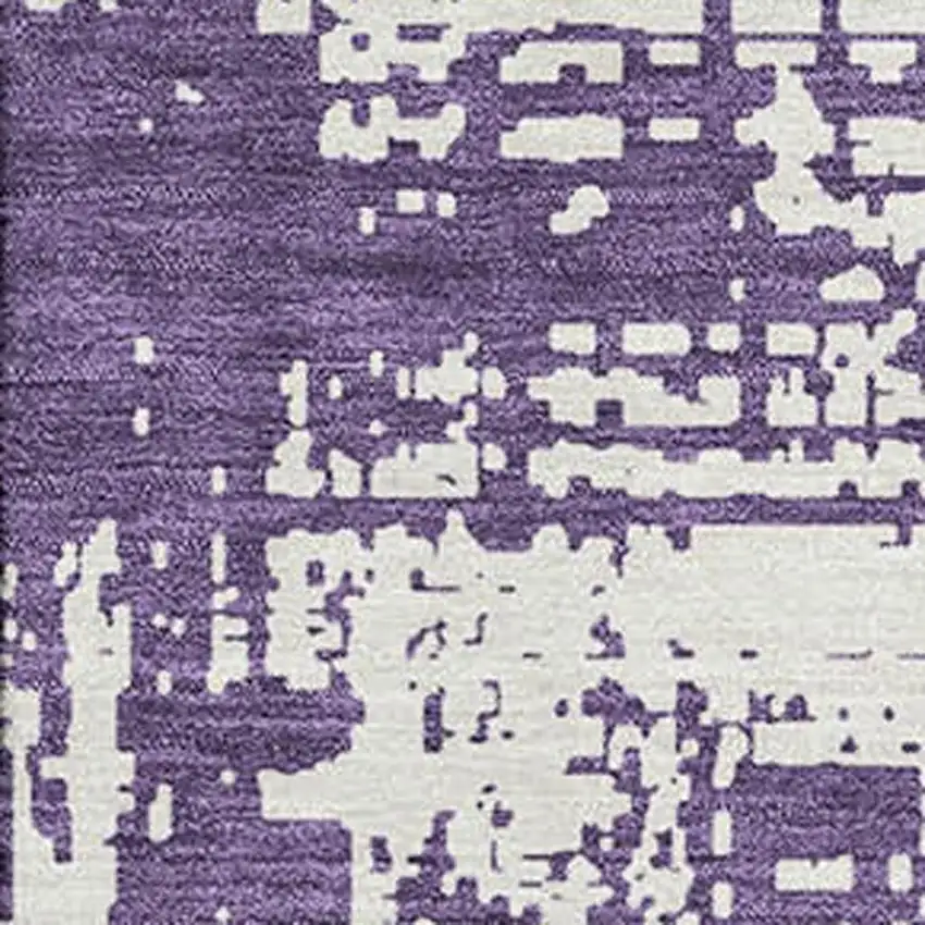 Purple And Ivory Abstract Washable Area Rug With UV Protection Photo 3