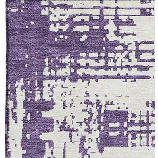 Purple And Ivory Abstract Washable Area Rug With UV Protection Photo 4