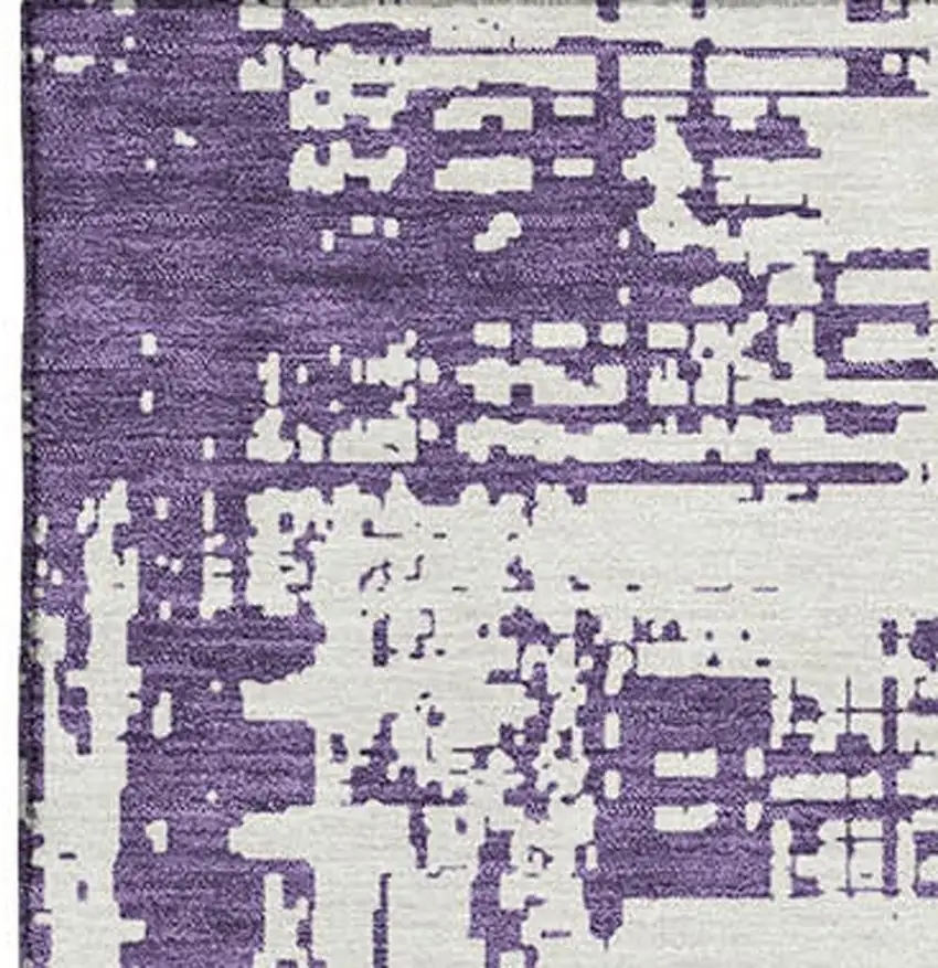Purple And Ivory Abstract Washable Area Rug With UV Protection Photo 4