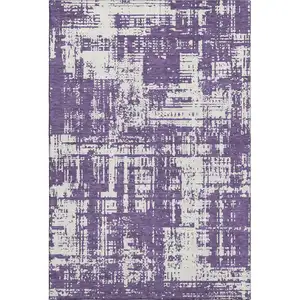 Photo of Purple And Ivory Abstract Washable Area Rug With UV Protection