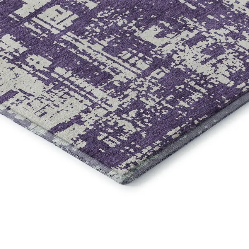 Purple And Ivory Abstract Washable Area Rug With UV Protection Photo 8