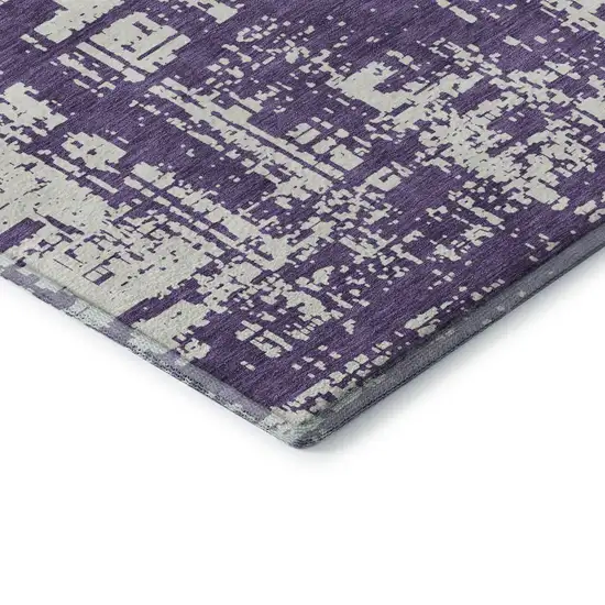 Purple And Ivory Abstract Washable Area Rug With UV Protection Photo 7