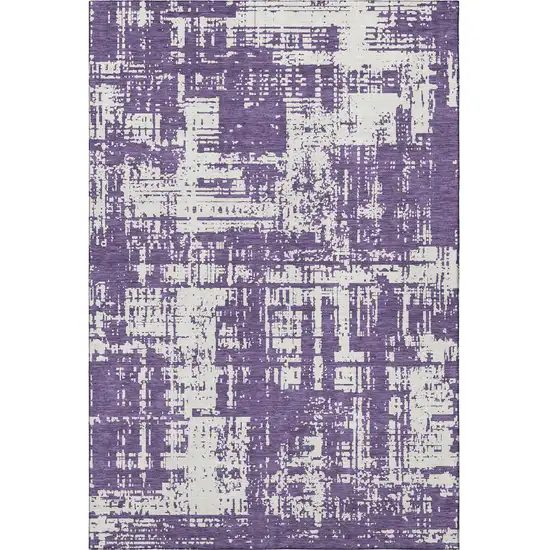 Purple And Ivory Abstract Washable Area Rug With UV Protection Photo 3