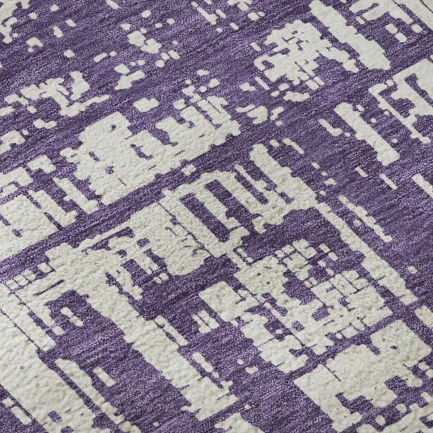 Purple And Ivory Abstract Washable Area Rug With UV Protection Photo 9