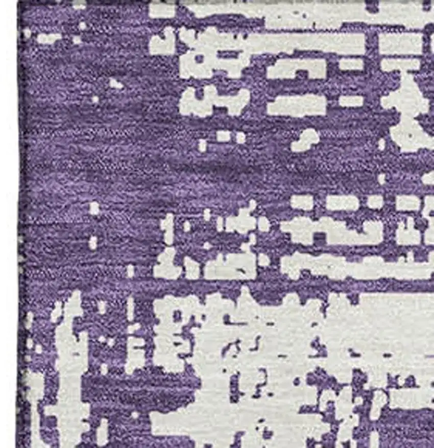 Purple And Ivory Abstract Washable Area Rug With UV Protection Photo 3
