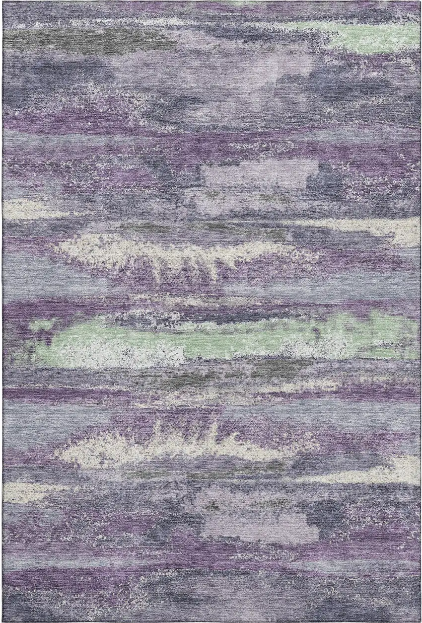 Purple And Ivory Abstract Washable Area Rug With UV Protection Photo 1