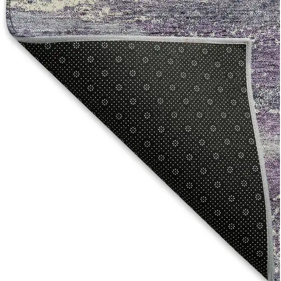 Purple And Ivory Abstract Washable Area Rug With UV Protection Photo 6
