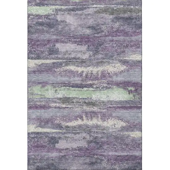 Purple And Ivory Abstract Washable Area Rug With UV Protection Photo 3