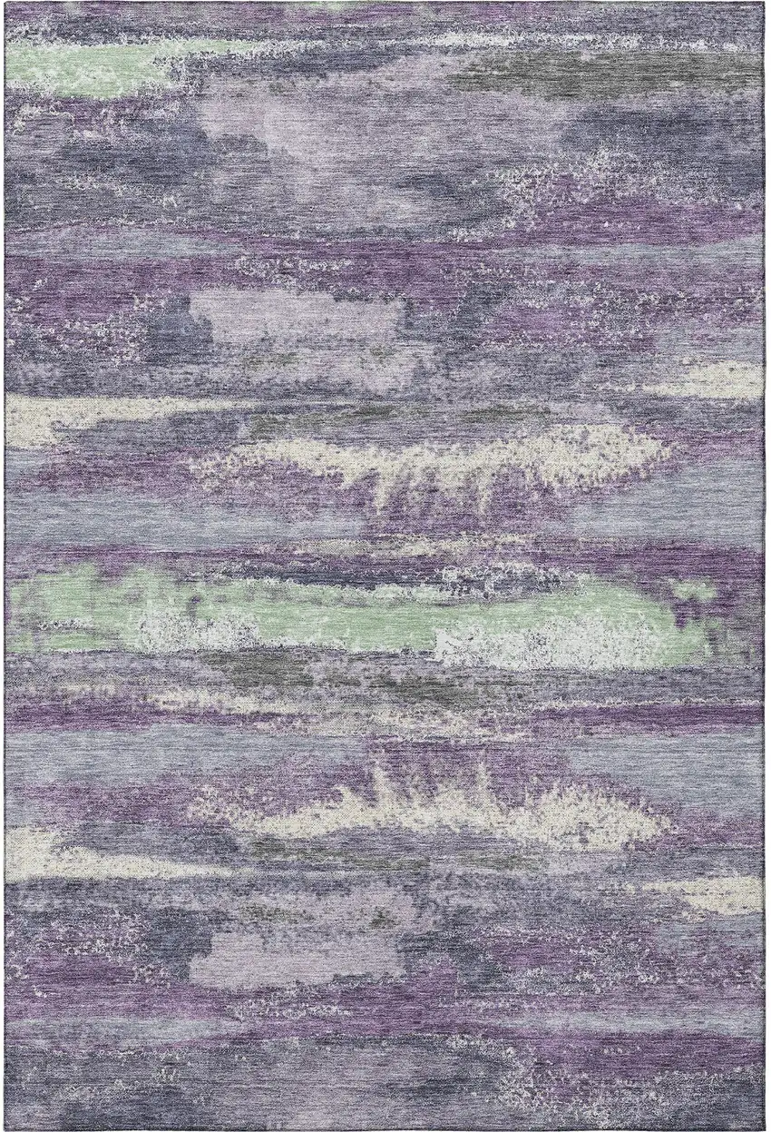 Purple And Ivory Abstract Washable Area Rug With UV Protection Photo 3