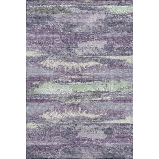 Purple And Ivory Abstract Washable Area Rug With UV Protection Photo 1