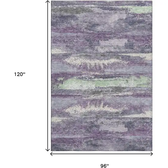Purple And Ivory Abstract Washable Area Rug With UV Protection Photo 9