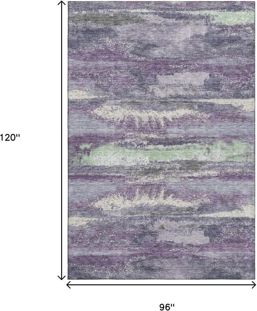 Purple And Ivory Abstract Washable Area Rug With UV Protection Photo 9