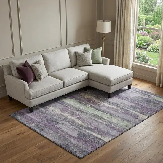 Purple And Ivory Abstract Washable Area Rug With UV Protection Photo 1