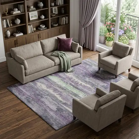 Purple And Ivory Abstract Washable Area Rug With UV Protection Photo 1