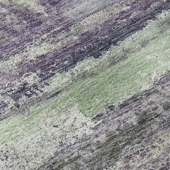 Purple And Ivory Abstract Washable Area Rug With UV Protection Photo 9