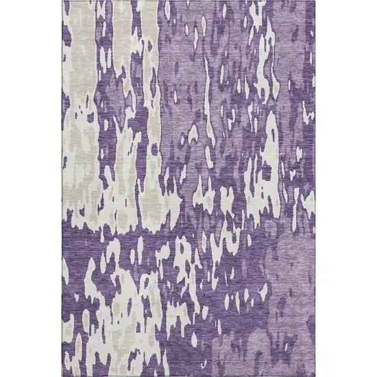 Purple And Ivory Abstract Washable Area Rug With UV Protection Photo 1