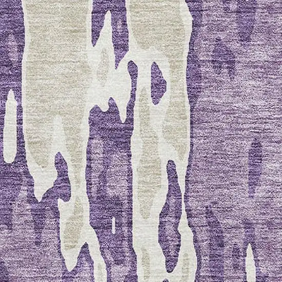 Purple And Ivory Abstract Washable Area Rug With UV Protection Photo 2