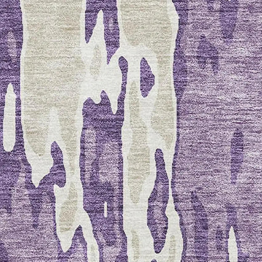 Purple And Ivory Abstract Washable Area Rug With UV Protection Photo 2