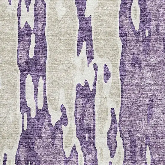 Purple And Ivory Abstract Washable Area Rug With UV Protection Photo 3