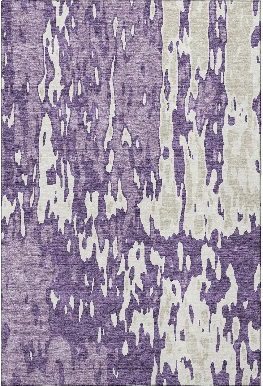 Purple And Ivory Abstract Washable Area Rug With UV Protection Photo 3