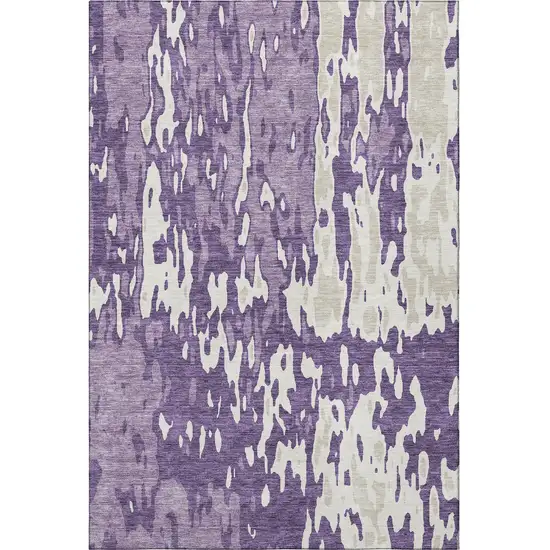Purple And Ivory Abstract Washable Area Rug With UV Protection Photo 3