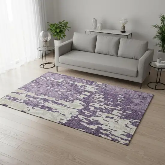 Purple And Ivory Abstract Washable Area Rug With UV Protection Photo 2