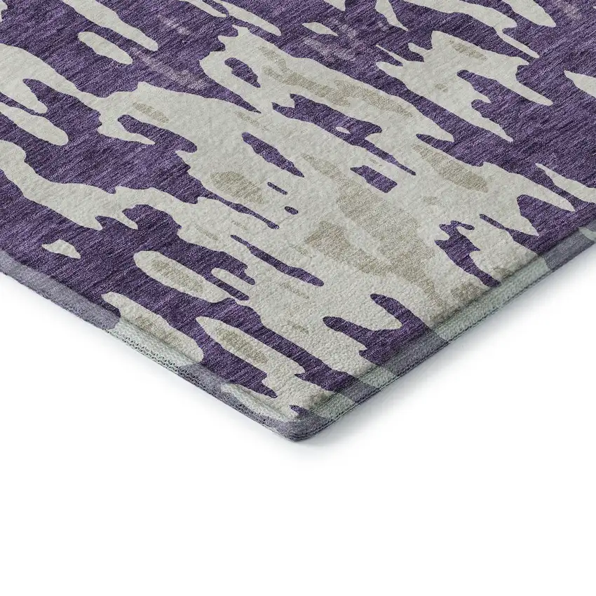 Purple And Ivory Abstract Washable Area Rug With UV Protection Photo 7