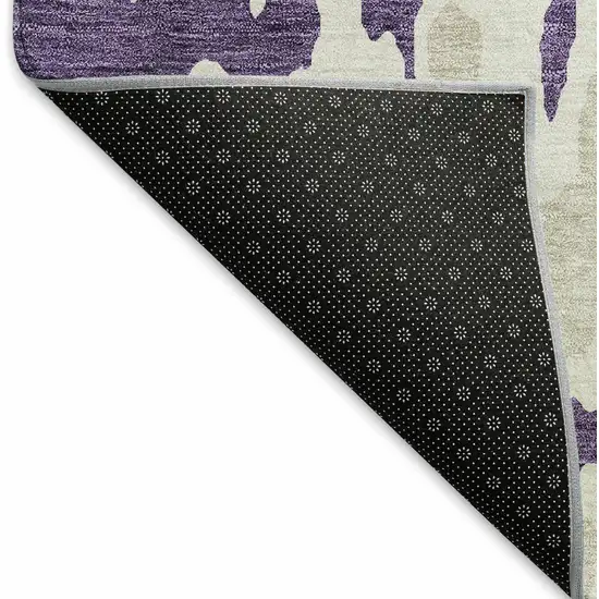 Purple And Ivory Abstract Washable Area Rug With UV Protection Photo 6