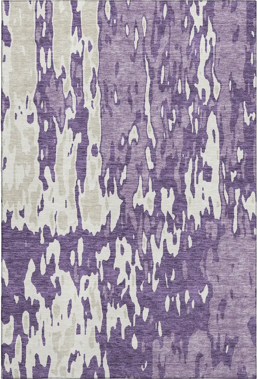 Purple And Ivory Abstract Washable Area Rug With UV Protection Photo 1