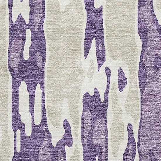 Purple And Ivory Abstract Washable Area Rug With UV Protection Photo 2