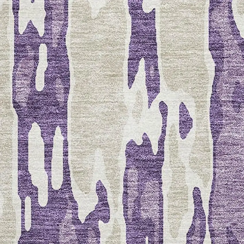 Purple And Ivory Abstract Washable Area Rug With UV Protection Photo 2