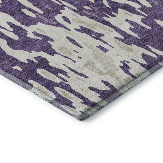 Purple And Ivory Abstract Washable Area Rug With UV Protection Photo 7