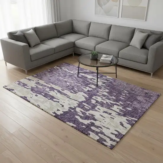 Purple And Ivory Abstract Washable Area Rug With UV Protection Photo 2
