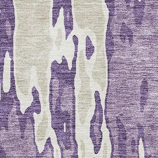 Purple And Ivory Abstract Washable Area Rug With UV Protection Photo 2