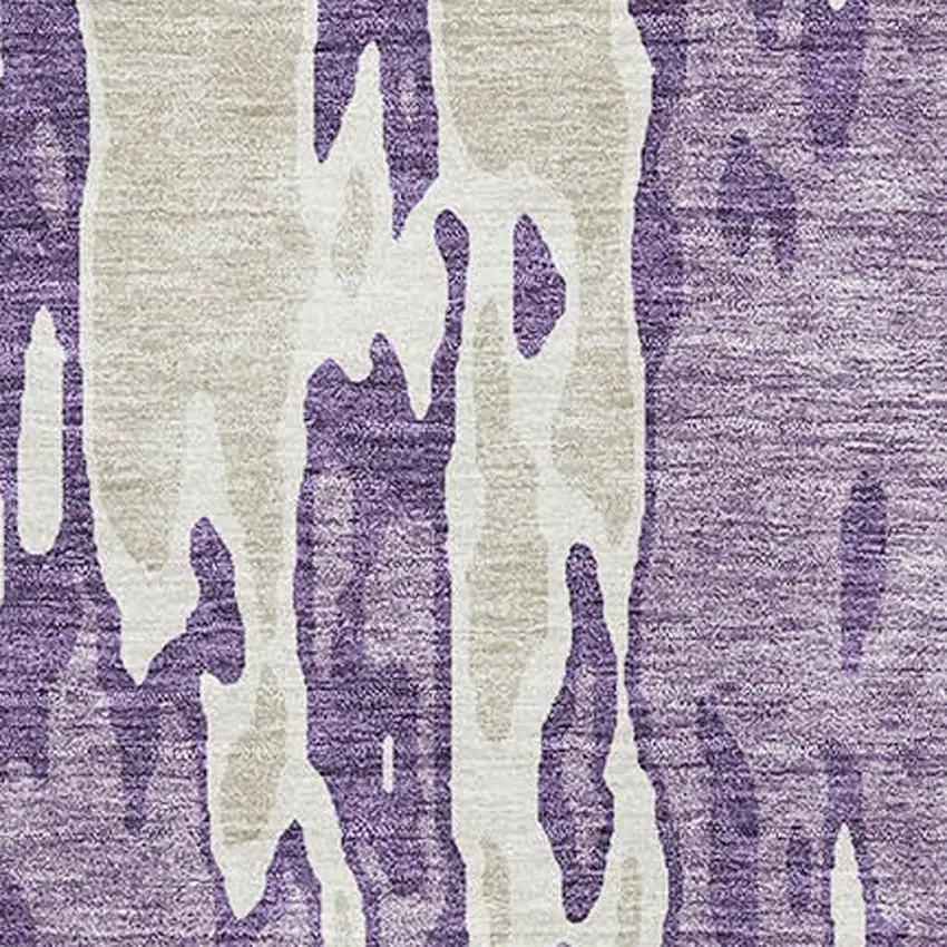 Purple And Ivory Abstract Washable Area Rug With UV Protection Photo 2