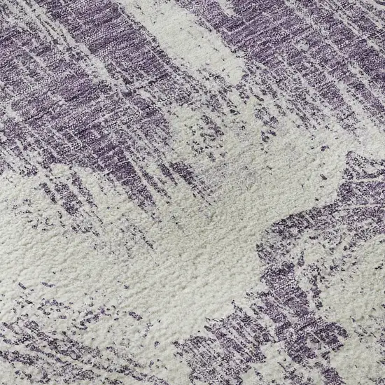Purple And Ivory Abstract Washable Area Rug With UV Protection Photo 9