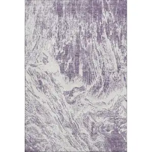 Photo of Purple And Ivory Abstract Washable Area Rug With UV Protection