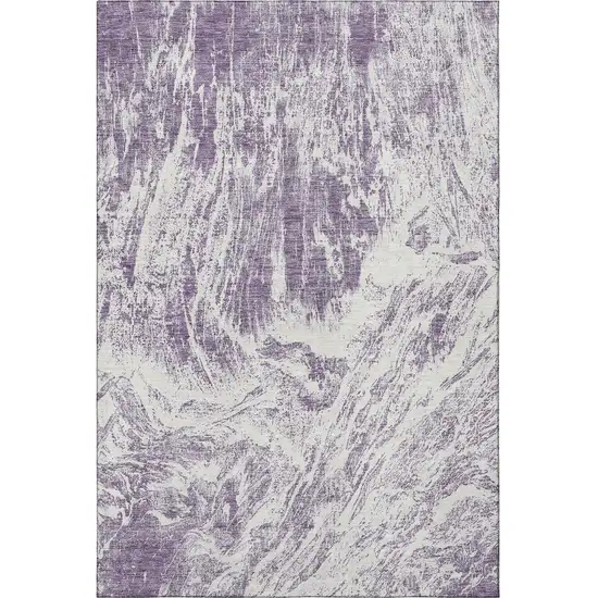 Purple And Ivory Abstract Washable Area Rug With UV Protection Photo 3