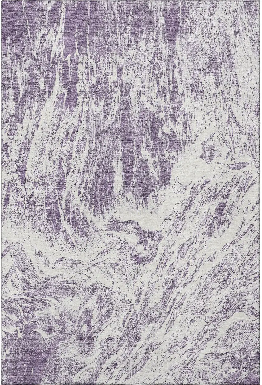 Purple And Ivory Abstract Washable Area Rug With UV Protection Photo 3