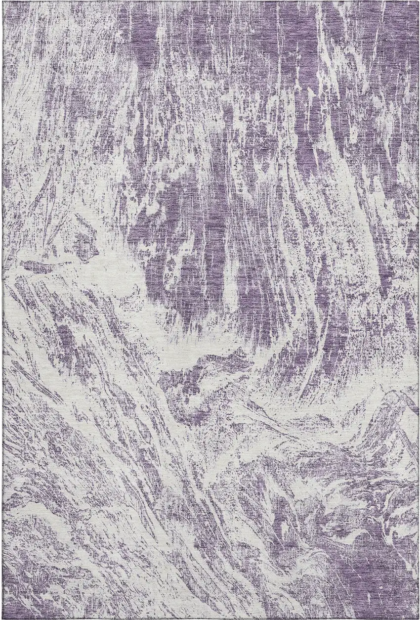 Purple And Ivory Abstract Washable Area Rug With UV Protection Photo 1
